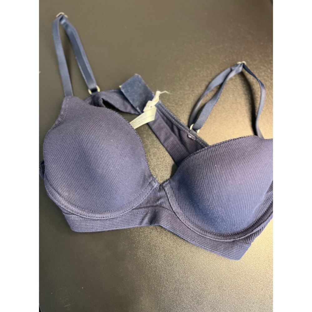 Lucky Brand Ribbed Navy Blue T-Shirt Bra Size 36B Underwire Padded
